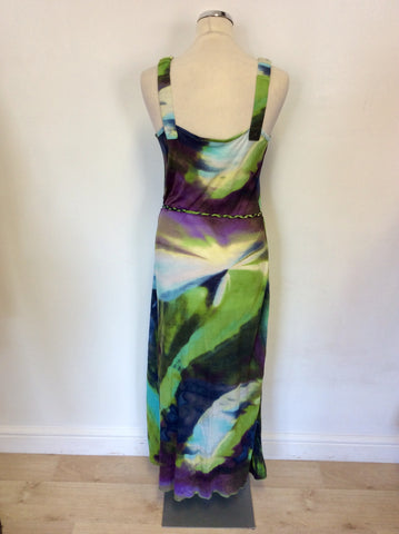 PASSPORT PURPLE,GREY & GREEN HUES LONG MAXI DRESS SIZE 40 UK 12