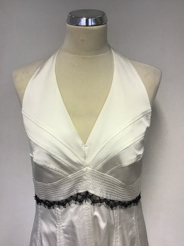 KAREN MILLEN WHITE & BLACK LACE TRIM HALTERNECK DRESS SIZE 16