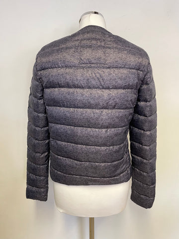 PUFFA DARK GREY FEATHER & DOWN FILLED COLLARLESS LIGHTWEIGHT JACKET SIZE S UK 10