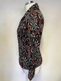 PERUVIAN CONNECTION BLACK & MULTI COLOURED FLORAL PRINT KNIT CARDIGAN/JACKET SIZE XS