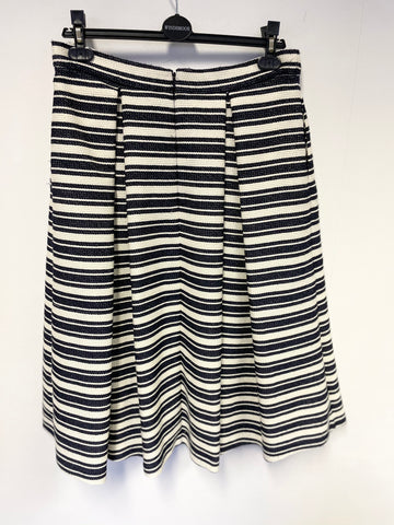 WHISTLES NAVY BLUE & IVORY STRIPE BOX PLEATED SKIRT SIZE 14