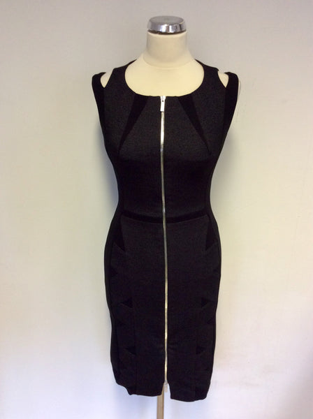 KAREN MILLEN BLACK & GREY PANEL ZIP FRONT DRESS SIZE 10