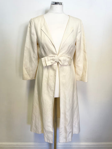 LK BENNETT IVORY BOW TRIM SILK & LINEN BLEND 3/4 SLEEVE SPECIAL OCCASION COAT SIZE 10