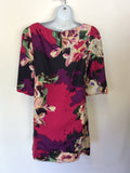 MONSOON MULTI COLOURED FLORAL PRINT SILK SHIFT DRESS SIZE 8