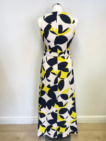 LK BENNETT LINA BLUE & YELLOW PATTERNED SLEEVELESS MAXI DRESS SIZE 10