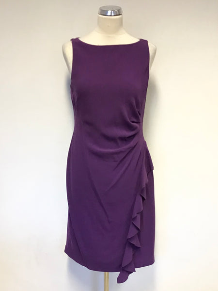 COAST PURPLE SLEEVELESS PENCIL DRESS WITH FRILL TRIM SIZE 14