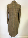 HOBBS BROWN TWEED CHECK 100% WOOL KNEE LENGTH  COAT SIZE 10