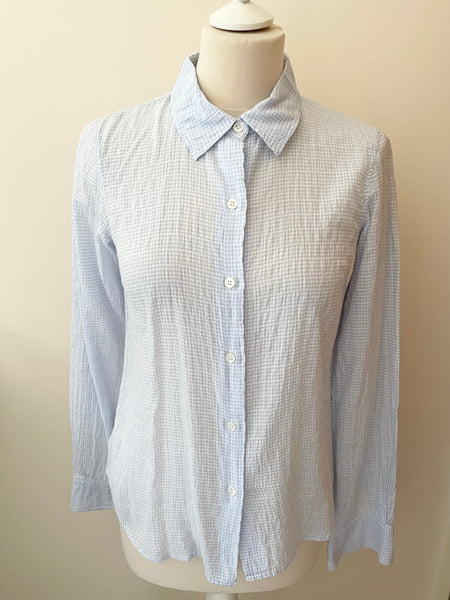 AGNES B PARIS BLUE & WHITE CHECK FINE COTTON SHIRT SIZE 36 UK 8