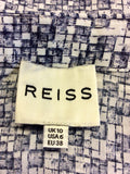 REISS JEAN CUBE PRINT GREY SILK SHIRT SIZE 10