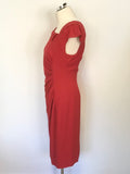 LK BENNETT RED CAP SLEEVE PENCIL DRESS SIZE 14