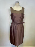 LK BENNETT BRONZE SILK & COTTON BLEND BELTED PENCIL DRESS & JACKET SUIT SIZE 12