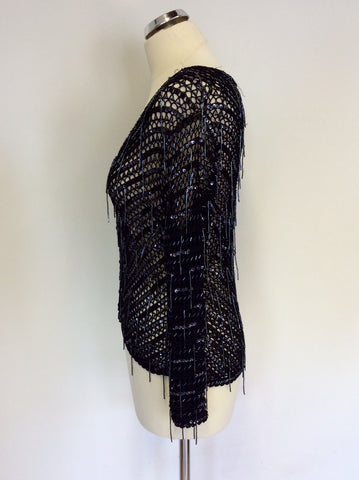 KAREN MILLEN BLACK BEADED & SEQUINNED CROCHETED CARDIGAN SIZE 3 UK 12/14