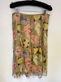 LK BENNETT MULTI COLOURED FLORAL PRINT SILK FLOATY SKIRT SIZE 12