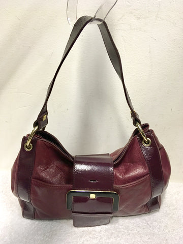 TED BAKER BURGUNDY 2 TONE LEATHER BUCKLE TRIM SHOULDER BAG