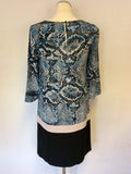 LK BENNETT PRAGUE BLUE & BLACK SNAKESKIN PRINT SILK SHIFT DRESS SIZE 10o