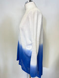 PHASE EIGHT WHITE & BLUE DIPPED HEMLINE LINEN BLEND FINE KNIT JUMPER SIZE S