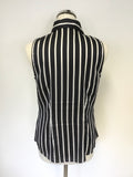 RALPH LAUREN NAVY BLUE & WHITE STRIPE FRILL TRIM SLEEVELESS BLOUSE SIZE 6 UK 10