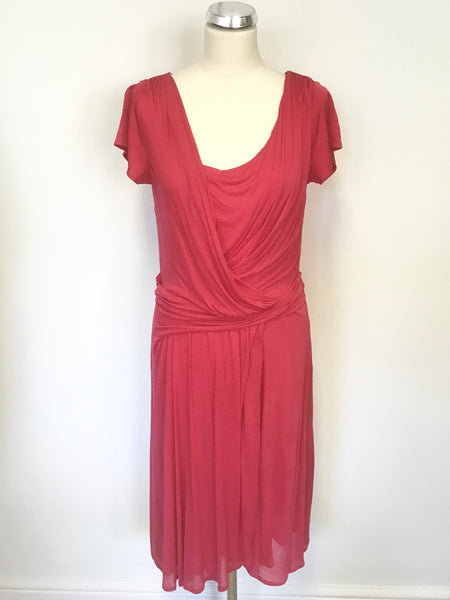 JIGSAW FUCHIA PINK STRETCH JERSEY DRAPE SLEEVELESS WRAP STYLE DRESS SIZE S