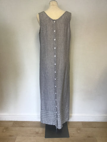 POETRY GREY & WHITE CHECK & STRIPED LINEN MAXI DRESS & MATCHING JACKET SIZE 16