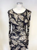 FRENCH CONNECTION NAVY BLUE PAISLEY PRINT LONG SLEEVE MAXI DRESS SIZE 10