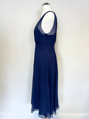 LK BENNETT DARK BLUE SILK SLEEVELESS FIT & FLARE SPECIAL OCCASION DRESS SIZE 10