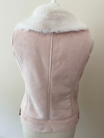 MINT VELVET PINK SUEDETTE FAUX FUR TRIMMED GILET SIZE 8