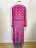 MAJE RAYINA DARK PINK DITSY FLORAL PRINT LONG SLEEVE ASYMMETRIC HEM DRESS SIZE 1 UK 8/10