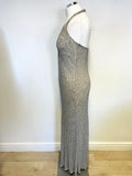 HOBBS SILVER GREY BEADED & SEQUINNED LONG HALTERNECK DRESS & MATCHING BOLERO SIZE 12