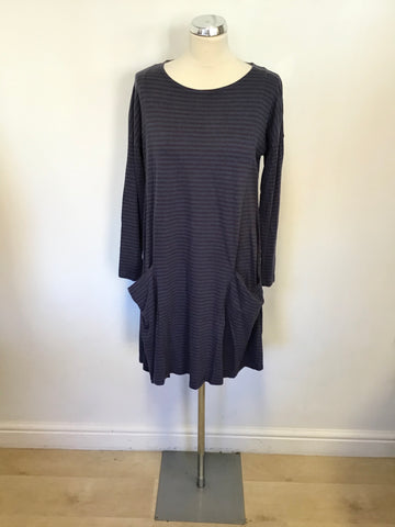 SEASALT CORNWALL BLUE & BURGUNDY STRIPE STRETCH JERSEY DRESS SIZE 12