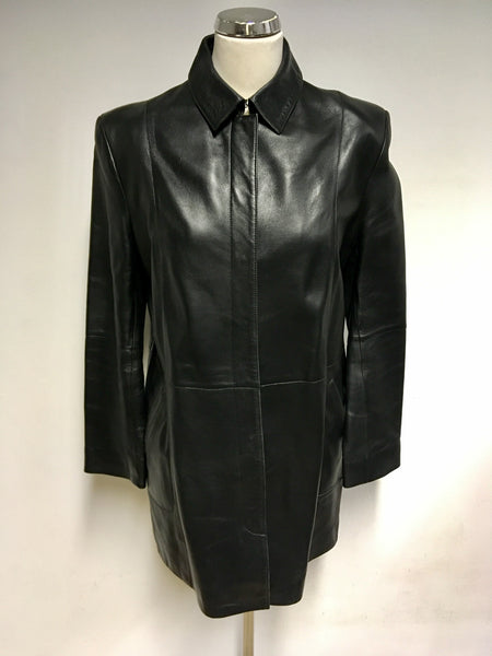 MARKS & SPENCER BLACK SOFT LEATHER COAT SIZE 12