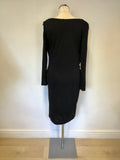 MARKS & SPENCER AUTOGRAPH BLACK & BEIGE STRETCH JERSEY DRAPED LONG SLEEVE DRESS SIZE 8