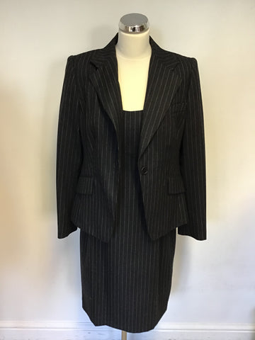 LK BENNETT DARK GREY PINSTRIPE WOOL DRESS & JACKET BUSINESS SUIT SIZE 14