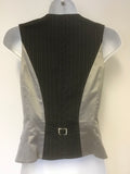 KAREN MILLEN BLACK & SILVER GREY STRIPED WOOL BLEND WAISTCOAT SIZE 8