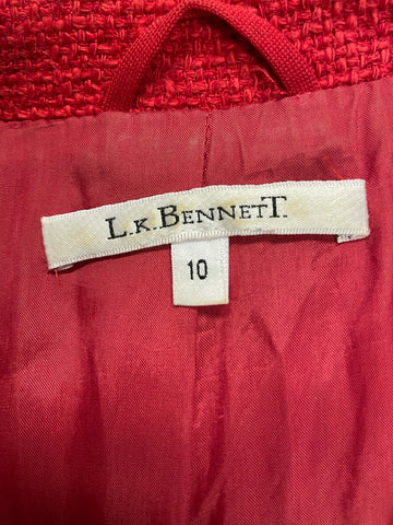 LK BENNETT RED & BLUSH TRIM COLLARED FITTED JACKET SIZE 10