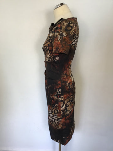 KAREN MILLEN BROWN,IVORY & ORANGE SNAKESKIN PRINT DRESS SIZE 12