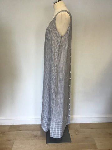 POETRY GREY & WHITE CHECK & STRIPED LINEN MAXI DRESS & MATCHING JACKET SIZE 16