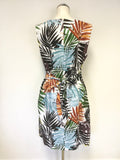 HOBBS MULTI COLOURED LEAF PRINT LINEN SLEEVELESS BELTED SHIFT DRESS SIZE 14