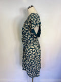 WHISTLES GREEN BIRD PRINT SILK DRESS SIZE 14