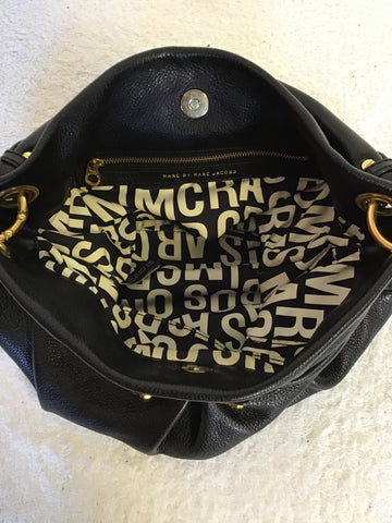 MARC JACOBS BLACK LEATHER TOP HANDLE SHOPPER BAG