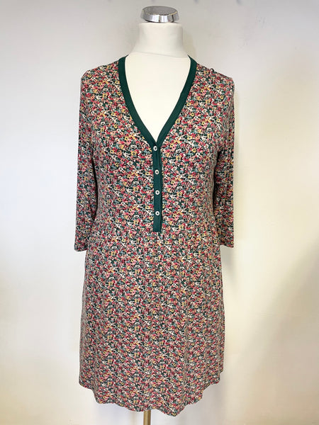 CATH KIDSTON MULTI COLOURED DITSY FLORAL PRINT 3/4 SLEEVE STRETCH JERSEY DRESS SIZE 16