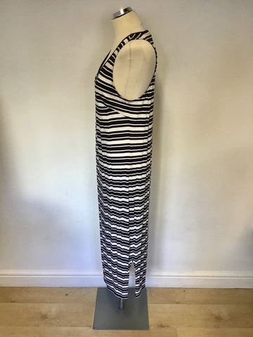 WHISTLES NAVY BLUE & WHITE STRIPE STRETCH COTTON LONG DRESS SIZE 14