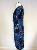 PRÉCIS PURPLE & TURQUOISE V NECK 3/4 SLEEVED PENCIL DRESS SIZE 12