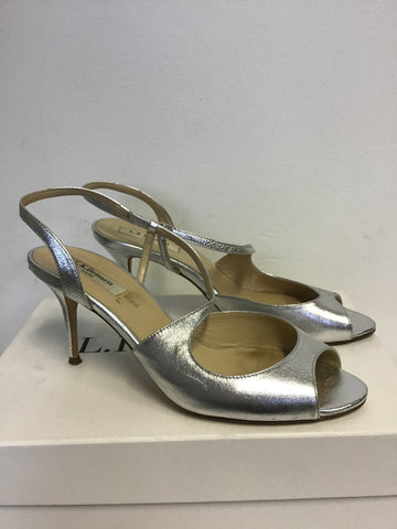 LK BENNETT SILVER LEATHER STRAPPY SANDALS SIZE 6/39