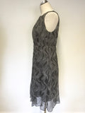 MONSOON GREY & WHITE PRINT SLEEVELESS PLEATED DRESS SIZE 14