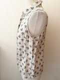 HOBBS NW3 CREAM FOX PRINT COLLARED SLEEVELESS TOP SIZE 12