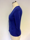 HOBBS NW3 BLUE COTTON V NECK CARDIGAN SIZE XS