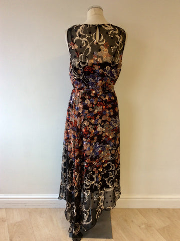 LK BENNETT CAMILLE SILK FLORAL PRINT ASYMETRIC HEMLINE DRESS SIZE 14