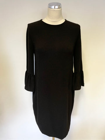 WHISTLES BLACK RAVEN FLUTED SLEEVE SHIFT DRESS SIZE 8