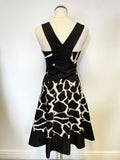 KAREN MILLEN BLACK & CREAM PRINT COTTON FIT & FLARE DRESS SIZE 10