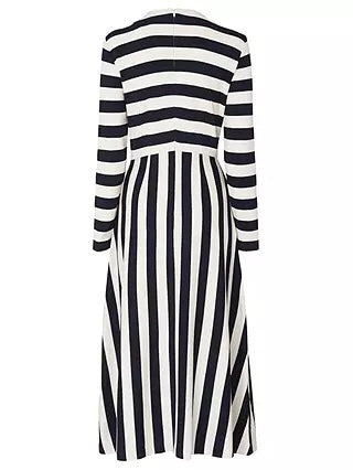 LK BENNETT MARIA NAVY & CREAM BOLD STRIPE JERSEY LONG SLEEVE MIDI DRESS SIZE 12